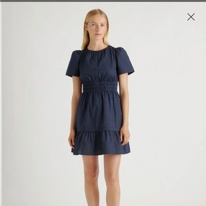 NWT Quince Navy Organic Cotton Tiered Mini Dress sz L Women's Pockets Poplin